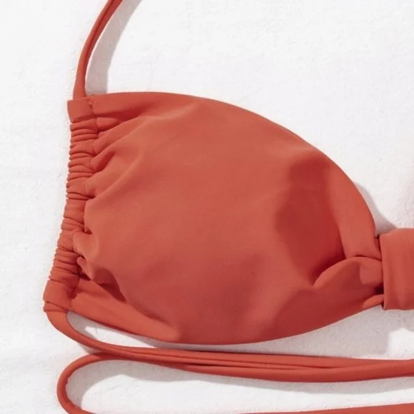 Boho Dark orange Lace up Wrap Bikini Swim Beach - Picture 4 of 4